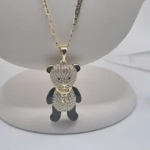 panda pendant with chain plated gold 14k