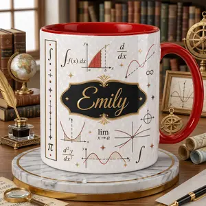 Custom Calculus Teacher Name Mug, 2D Printed 3D Effect Ceramic Coffee Cup, Red Math Graph Formula Design, Personalized Gift for Math Teachers, Professors, Students, Back to School Birthday Gift
