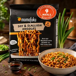 Momofuku Soy & Scallion Ramen Noodles by David Chang, 4 Pack of Restaurant Quality Instant Noodles Now with More Sauce & 10g of Protein