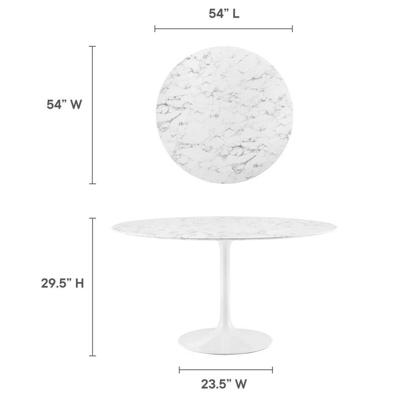 Modway Lippa 54" Round Artificial Marble Dining Table in White