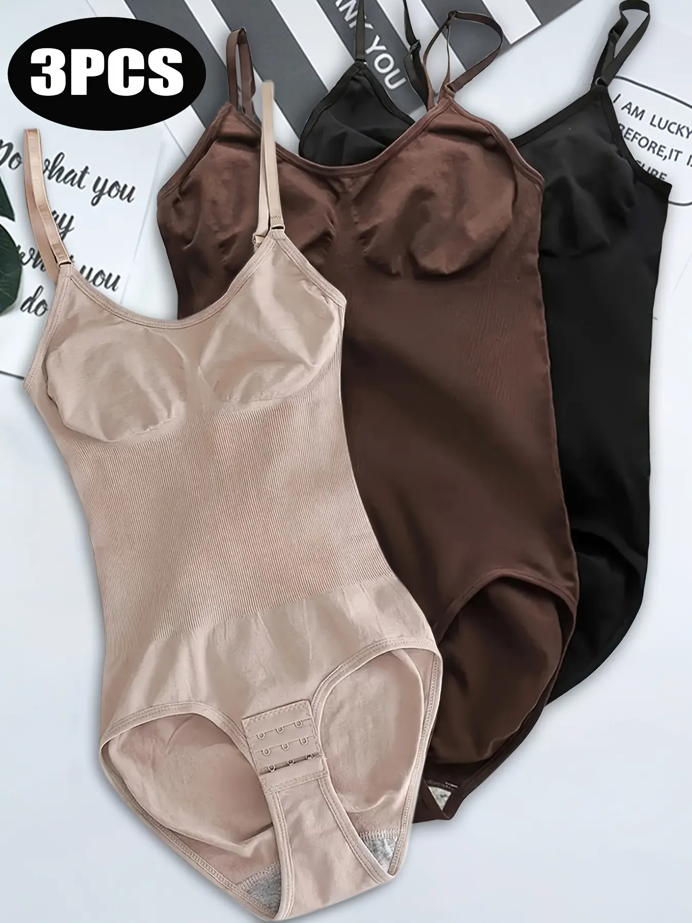 Women's 3-Pack Seamless Nylon Fabric Bodysuit - Casual Tummy Control Shapewear with Adjustable Straps, Brief Panties, Button Close, Mid Waist, Abdominal Control, Belly Shaping, Body Curve, Booty Lifting Sculpting, Abdominal Control Shapewear Bodysuit