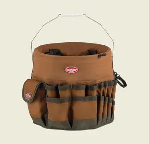 Bucket Boss The Bucketeer Bucket Tool Organizer in Brown 10030 with 30 Pockets & 3 Interior Loops for Hammers Drills Pry Bars Fits 5 Gallon Buckets