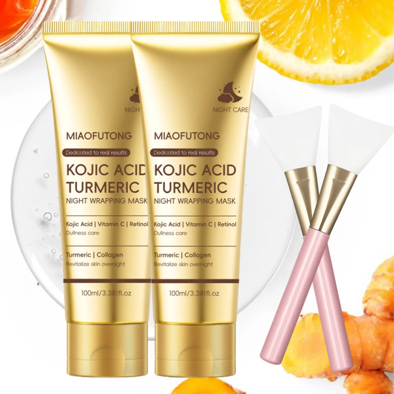 Kojic Acid Turmeric Night Mask Set, Overnight Mask, Moisturizing Sleeping Mask, Deep Collagen Mask, Gel Mask, Blends Kojic Acid, Turmeric & Vitamin C to Fade Dark Spots, Reveal Radiant Skin, Hydrate & Improve Elasticity, For Women and Men