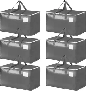 Large Moving Bags, 6 Pack Black Heavy Duty Totes For Storagewith Visible Labels , Wrap Around Handles, Storage Bags for Space Saving, Change of seasons Alternative to Moving Boxes Back to school season mothersdaygift