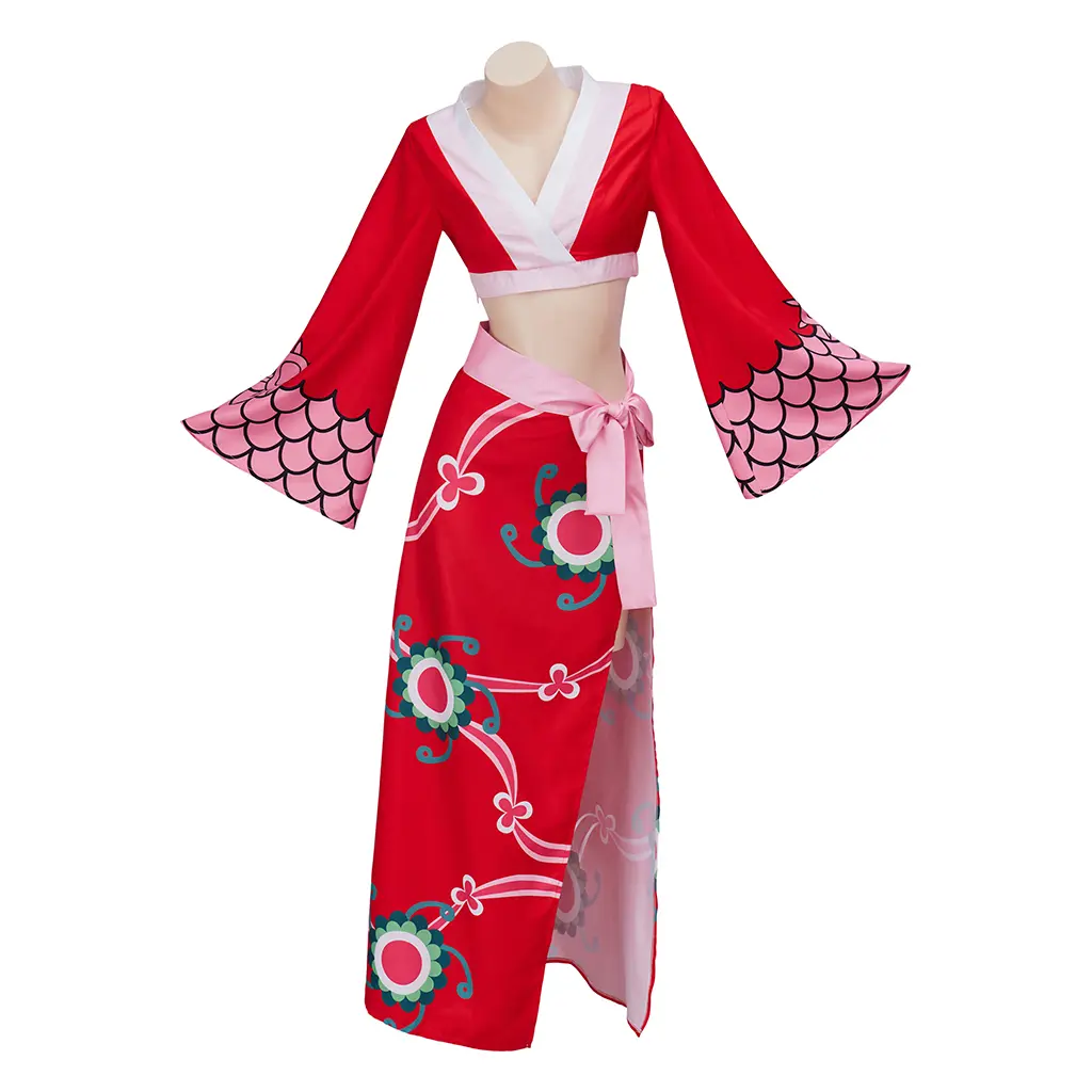 Boa Hancock Cosplay Costume – Sexy Red Crop Top & Slit Skirt Kimono Suit for Halloween & Cosplay