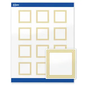 Avery Printable Square Labels, Gold Multi-Lined Border, 2" x 2", Glossy White Square Labels, Permanent, Laser/Inkjet, 120ct, Great for Product Labels