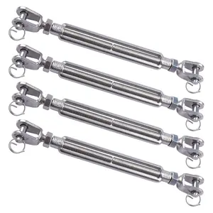 4Pcs Stainless Steel 3/8 Inch M10 Jaw and Jaw Turnbuckles for Tensioning Cable Rope Chain, 1200 lbs Load