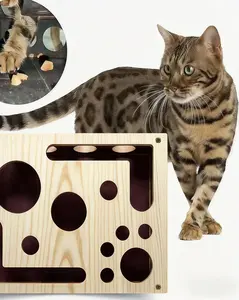 Pine Wood Cat Scratching Puzzle Box With Built In Nail File Ideal For Kittens Adult And Senior Cats All Ages Durable Interactive Enrichment Toy Stress Free Cat Nail Care Alternative To Clippers And Grinders Includes Feather Teaser Wand