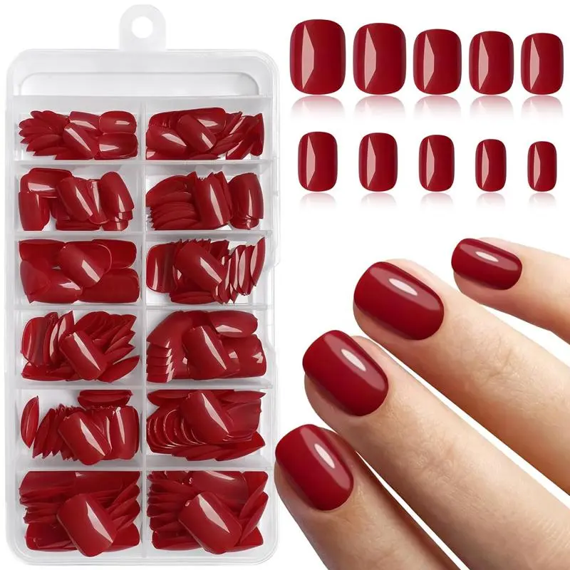 Solid Color Square Fake Nail, 120pcs/set Short Square Press on Nails, False Nails Tips, Stylish Acrylic Nails, Full Cover Round Fingernails Tip False Nails for Women Girls DIY Home Nail Art