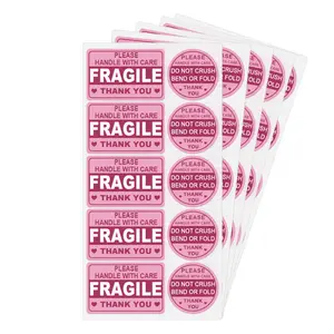 Fragile Item Handling & Warning Label Stickers - Pink Cautionary Reminder Stickers for Shipping & Packaging