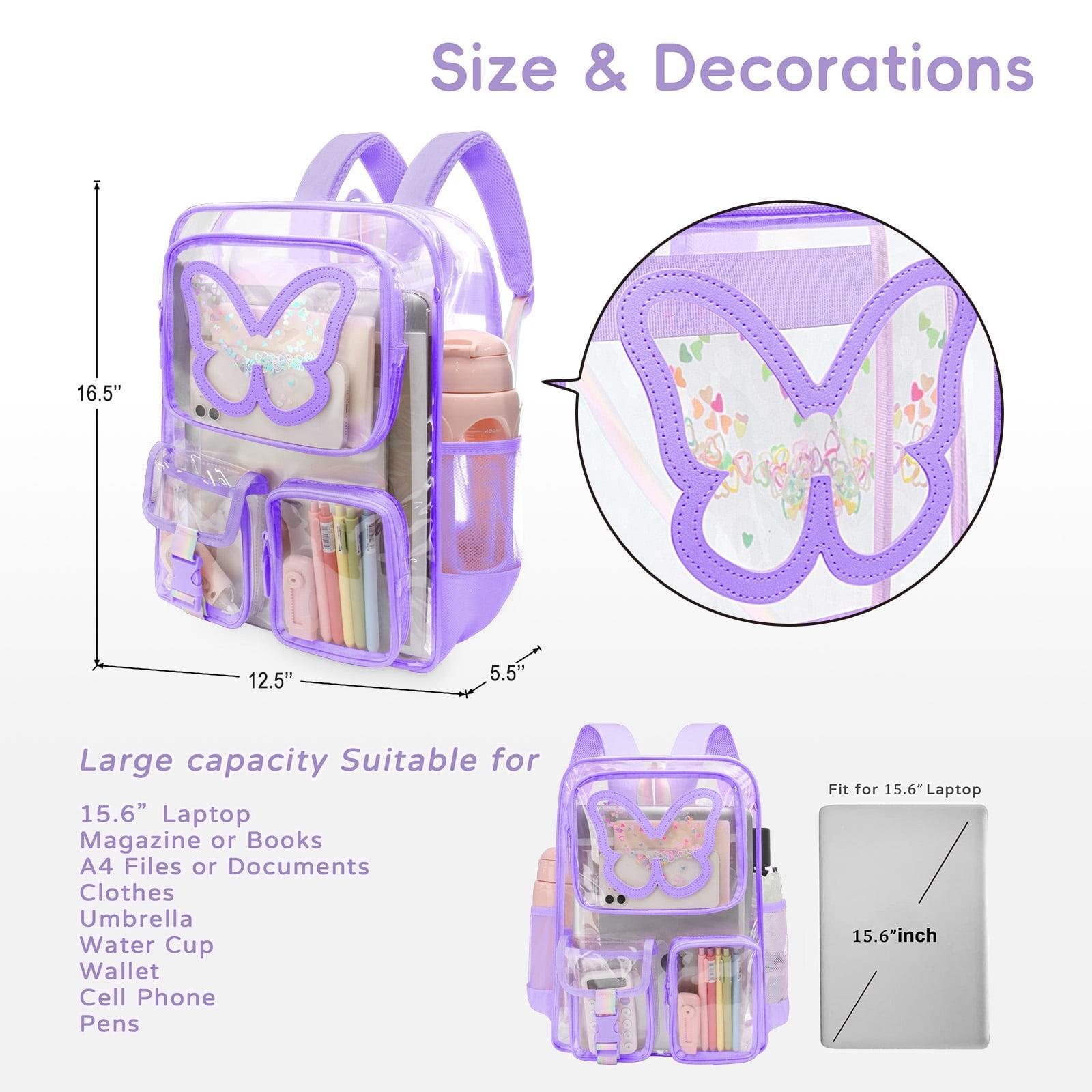 Clear Backpack Heavy Duty Transparent Bookbag Teen Girlish Cute Bag Large Capacity See Through Backpacks Stadium Approved Daypack for Middle School College Sport/Travel