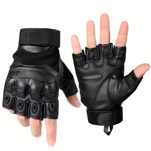 1-Pair GUMAO Heavy-Duty Anti-Slip Fingerless Gloves - Full Palm & Wrist Protection, Ergonomic Fit with Strap Closure, Wear-Resistant & Durable for Motorcycle,, Gardening, Construction, Mechanic Work - Unisex Outdoor Gloves for Men & Women -