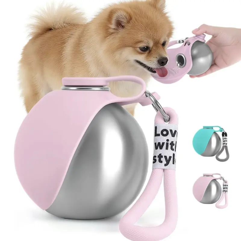 2-in-1 Portable Dog Water Bottle with Bowl, 10oz Stainless Steel Travel Pet Water Dispenser, No‑Spill Leak‑Proof Design with Silicone Bowl, Perfect for Walking, Hiking, and Travel