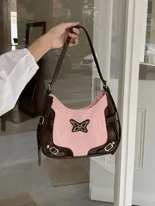 New Butterfly Colorblock Stud Motorcycle Armpit Bag, Fashion Original Texture Shoulder Crossbody Bag for Women, Stylish Handbag, Fashion Purses, Chic Crossbody Purse, Fashionable Shoulder Bag