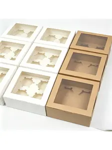 20/15/10/5/1pcs 4/6 Count Kraft Paper Cupcake Boxes, Clear Window Muffin Pastry Baking Packaging Boxes.needoh.paper plates