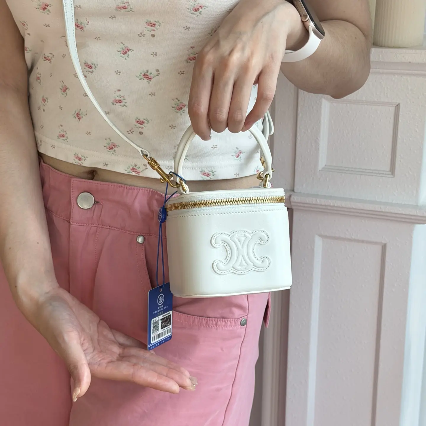 Pre-owned Celine Triomphe Mini Vanity Case+Crossbody Bag+White+Luxury Bag | 86541