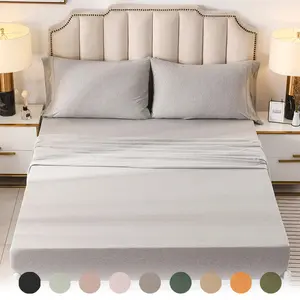 Soft Jersey Knit 3PC / 4PC Bed Sheet Set 100% T-Shirt Heather Cotton Super Soft Comfy Breathable Fits Mattress Up to 20" Extra Deep Pocket All Season Bedding Includes Flat Sheet, Fitted Sheet,Pillowcase