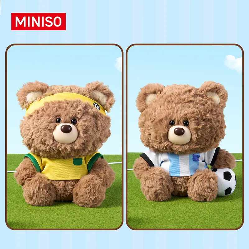 MINISO Soccer Guardian Series Gift Bear Plush Toy - Cute Unisex Sitting Sports Mascot, Cute Mini Animal Stuffed Toys, Desk Companion, World Football Fan Collectible Room Decor Gift for Enthusiasts