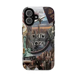 New York City Collage Custom Rubber Phone Case for iPhone 17 Pro Max,16,15,14,13,12,11 - Heavy-Duty Shock Resistance Casing, Urban Streetwear Aesthetic, NYC Travel Souvenir Protection Accessory