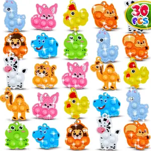 30pcs Animal Mini Pop it Keychain, Easter Eggs Fillers, Easter Basket Stuffers, Party Favors, Goodie Bag Stuffer, Stocking Stuffers Kid, Prize Box Toys for Kids Classroom Gifts, Sensory Fidget Toys