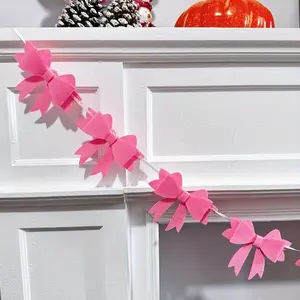 Set of 12, 3D bow garlands, pink Christmas decorations, pink bow party decorations, birthday garlands, wedding decorations, home wall hangings, suitable for Christmas, Easter, Thanksgiving and Valentine's Day decorations, Party Decoration Supplies