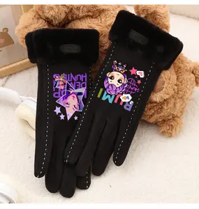 Warm gloves for autumn and winter, touch screen, outdoor thick German velvet children's gloves, women's style with thick velvet edge, cold resistant gloves, fashionable children's autumn and winter outdoor windproof touch screen gloves, daily fashion