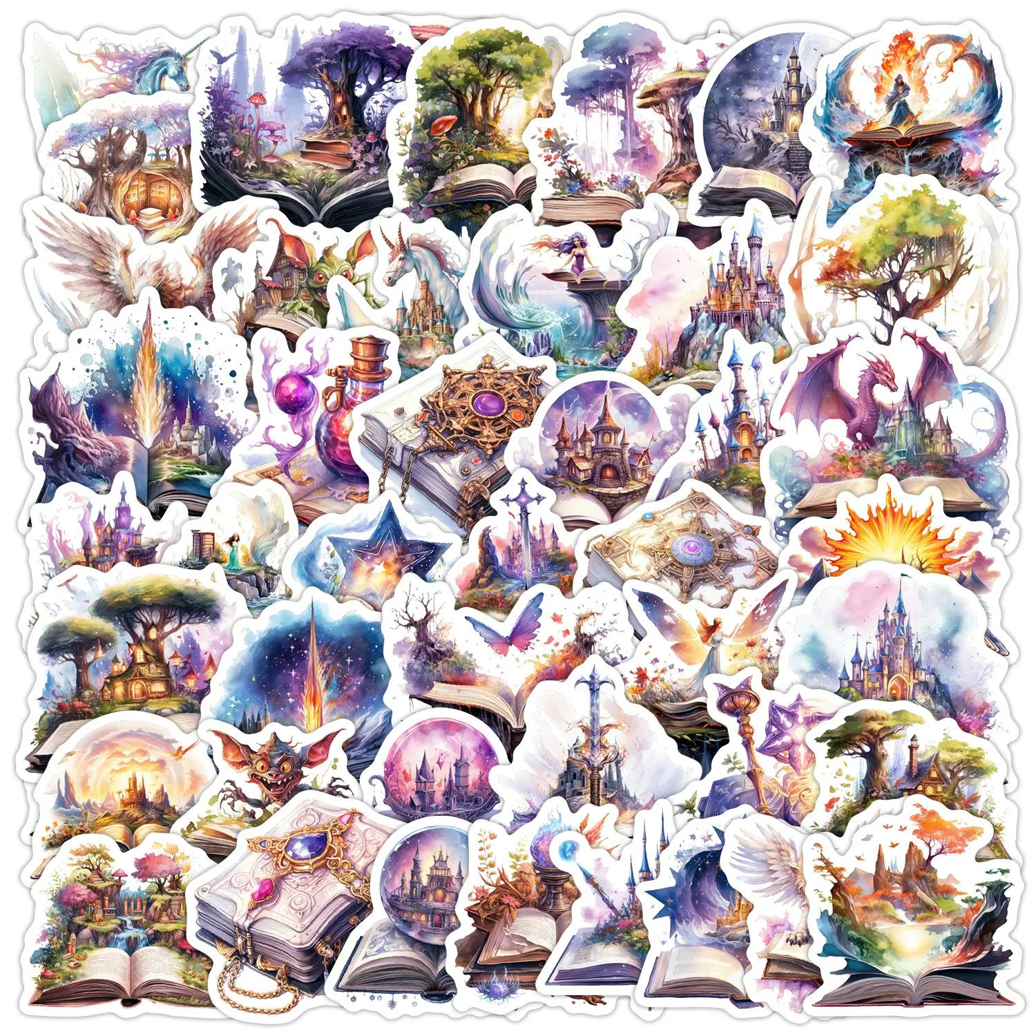 Watercolor Fairy Tale Book Series Sticker, Fantasy Book Sticker, Decorative Sticker for Scrapbook, Journal, Notebook, Laptop, Water Bottle, Car, Funny Stickers, Decal Set, Decal For Cars, Funny Car Decals