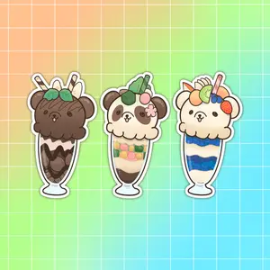 Beary Ice Cream sticker set or individual cute ice cream parfait stickers bear stickers