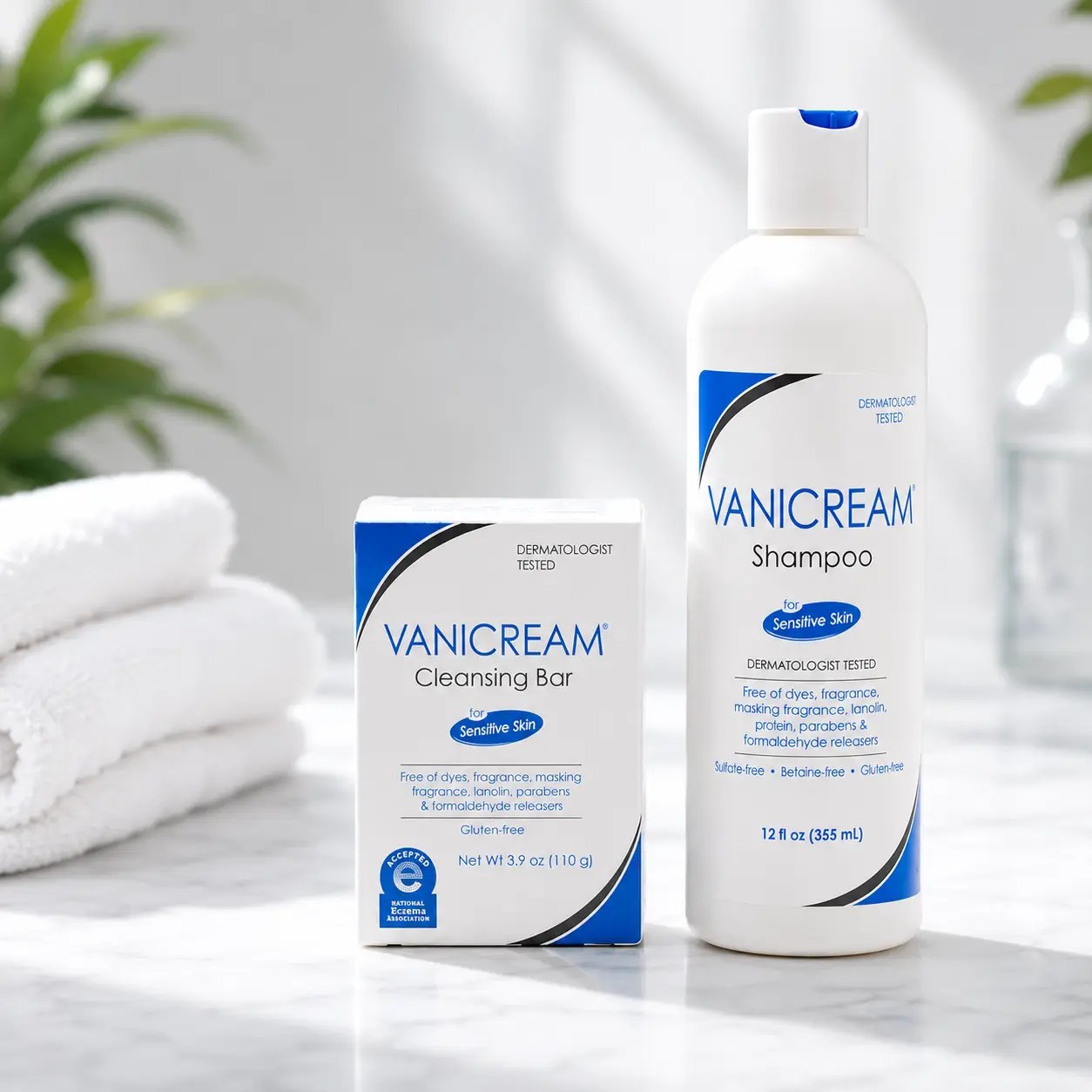 Vanicream Sensitive Skin Care Bundle – Cleansing Bar 3.9 oz + Shampoo 12 fl oz