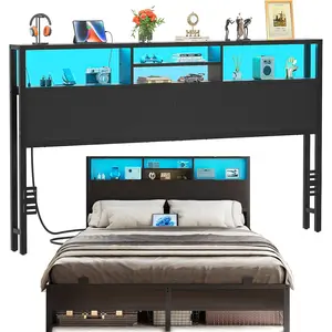 Cyclysio Atmosphere Headboard with LEDLight ＆ Charging Station, Height Adjustable Headboard for King/Queen/Full/Twin Size Bed with Storage Shelves