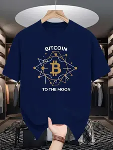Bitcoin to the Moon Men's T-Shirt - Casual & Stylish Short Sleeve, Crew Neck Tee for Summer  Breathable Polyester Blend