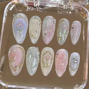 3D Flower Butterfly Nails /Custom Press On Nails/ Hand Made Press On Nails/ Faux Acrylic Nails/ Gel Nails/ Press On Nail
