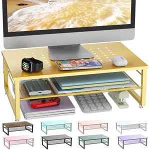 2-Tier Metal Monitor Stand Riser, Desk Organizer For Monitor, Office Desk Storage Organizer For Office Supplies (Gold)
