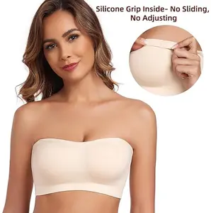 Lusait Non-Slip Silicone Bandeau Bralette Seamless Wireless Strapless Bra Padded Tube Top Strapless Bras for Women