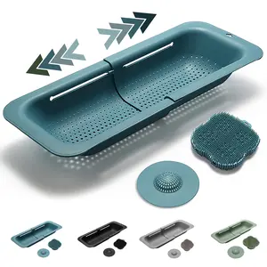KV Kitchen Tools - BPA Free Colander Set, Expandable Sink Colander Basket, Over the Sink strainer, Silicone sponge, Extendable Collapsible colander, Kitchen essentials,14.5"-19.5"L x 7.9"W x 2.75"H