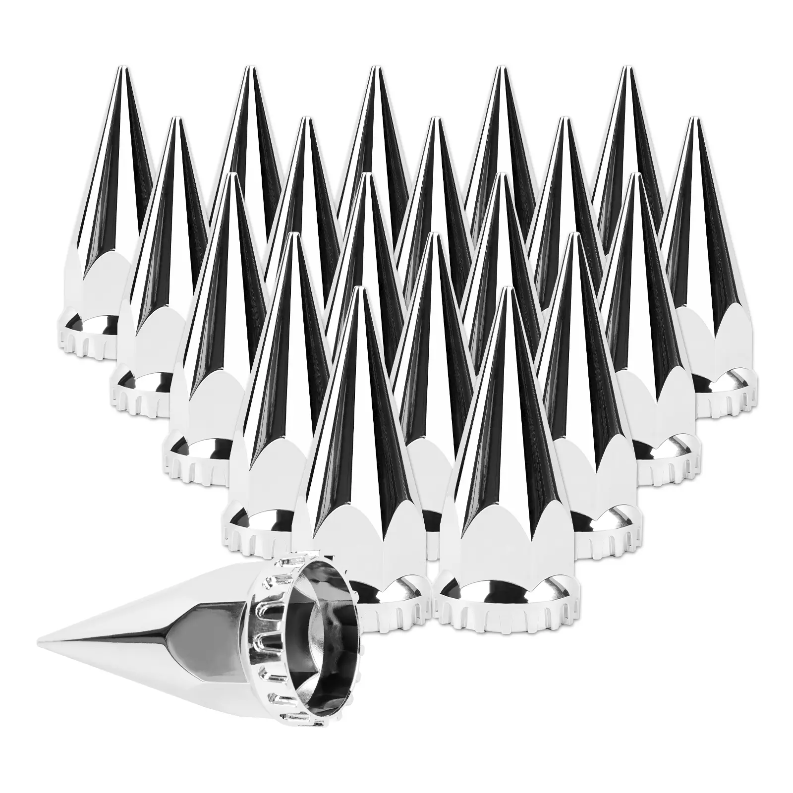 Chromed Pointed Spike Lug Nut Covers (33mm x 4.75in) - ABS Chrome Plastic Push-On Caps with Wheel Disc Cover for Semi Trucks, Trailers