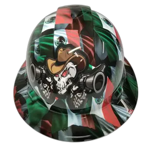 Mexican Flag Cowboy Skull - Custom Hydro Dipped Full Brim Hard Hat