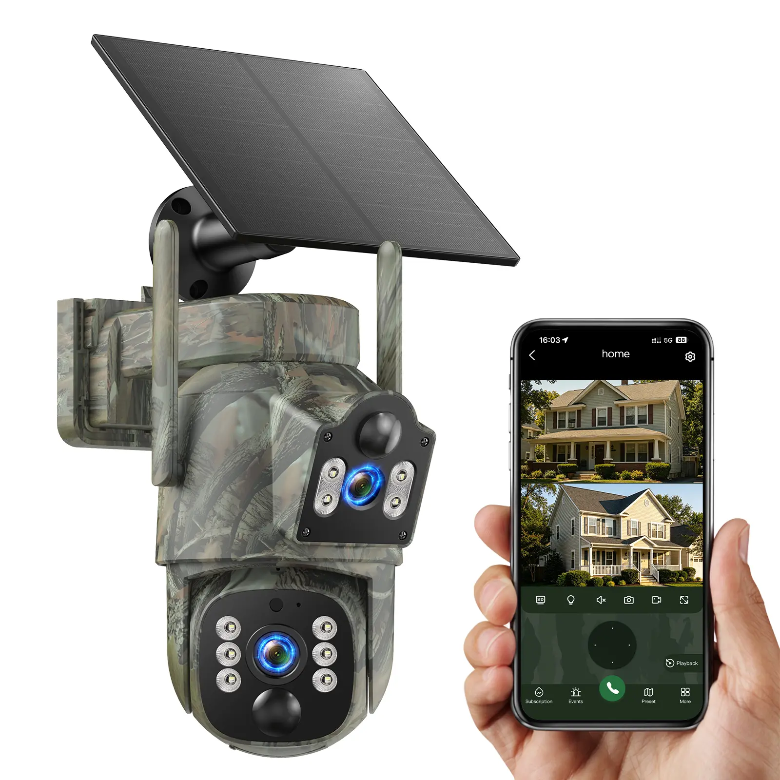VOOPEAK 4G LTE Cellular Security Camera, Dual Lens 360° PTZ Auto Tracking Solar Camera Outdoor Wireless with SIM Card,2K HD Color Night Vision, IP66 Waterproof, 2-Way Audio,No WiFi Needed (Subscription required) Device Phone