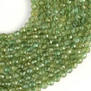 Natural Green Apatite Gemstone Round Micro Faceted Beads String 15.5 Inches Long 2/3/4/6 MM for Jewelry Making and Crafting - AS & JG