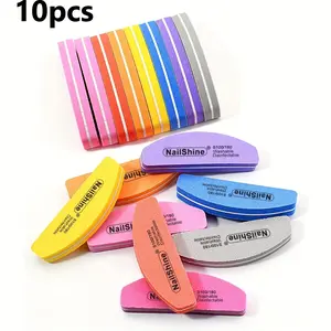 [Unscented Washable Nail Buffers] 10 Pcs Mini Crescent Nail Files and Buffers Set, Double-Sided Emery Board, Washable Sponge for Acrylic Nails, Unscented Manicure Tools for Shaping and Polishing