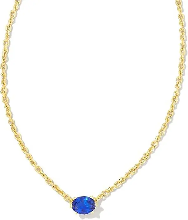 Kendra Scott Cailin Gold Pendant Necklace in Blue Crystal 9608803556, Dainty, Crystal Accent
