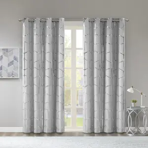 212 MAIN Khloe Grommet Curtains, 50x84 in. Intelligent Design ID40-1405 Total Blackout Heavy Curtain with Foam Backer, Metallic Printed Geometric Look Grey Baby & Maternity Window Decoration
