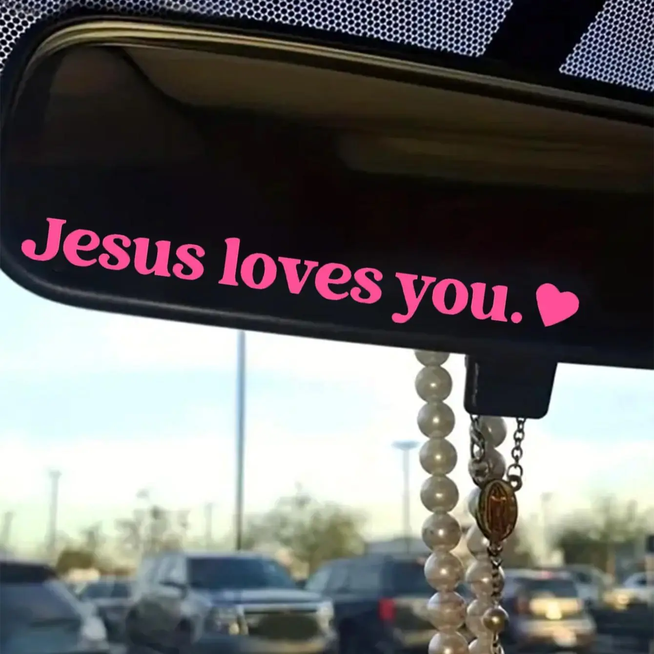 Creative Jesus Loves You Letter Pattern Decorative Car Stickers, Self-adhesive Rearview Mirror Car Decals, Heart Pattern Car Decoration Sticker, Car A