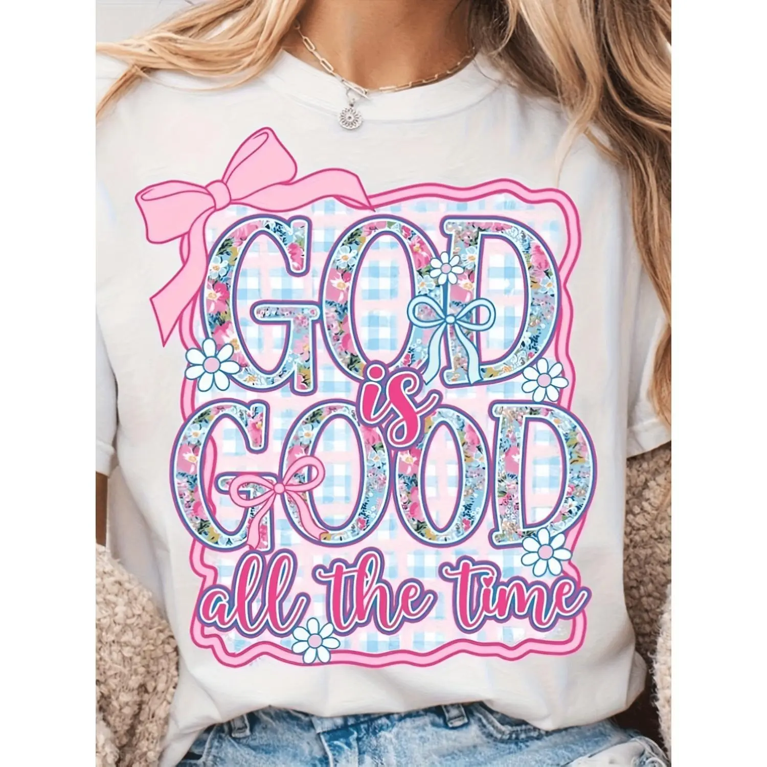 Mens Christian God Is Good All The Time T Shirt Soft Stretch Cotton Bible Verse Tee with Multicolor Tropical Flower Cross Print Casual Church Wear for Spring Summer and Fall