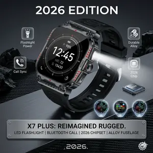 2026 New X7 Plus Wearable Smartwatch: Wireless Bluetooth Call Rugged Watch for Smartphone, Military Grade Fitness Tracker with LED Flashlight, Waterproof Sports Watch for Android iOS