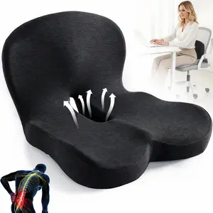 【summerwins】Non-Slip Memory Foam Ergonomic Seat Cushion, Skin-Friendly Breathable Mesh Cover with Extended Zipper, Easy to Remove & Wash, Adjustable Back Support Cushion Relieves Leg & Hip Pain for Office Chair, Truck Seat