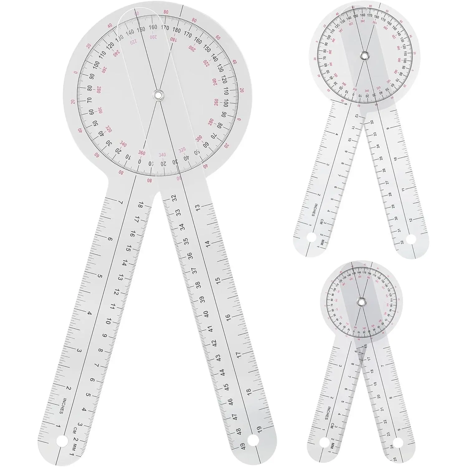 Goniometer Set 3 count of 6/8/12 Inch Occupational Physical  Protractor Tool Measurement Angle Ruler Kit Plastic 360  Universal (3pc)