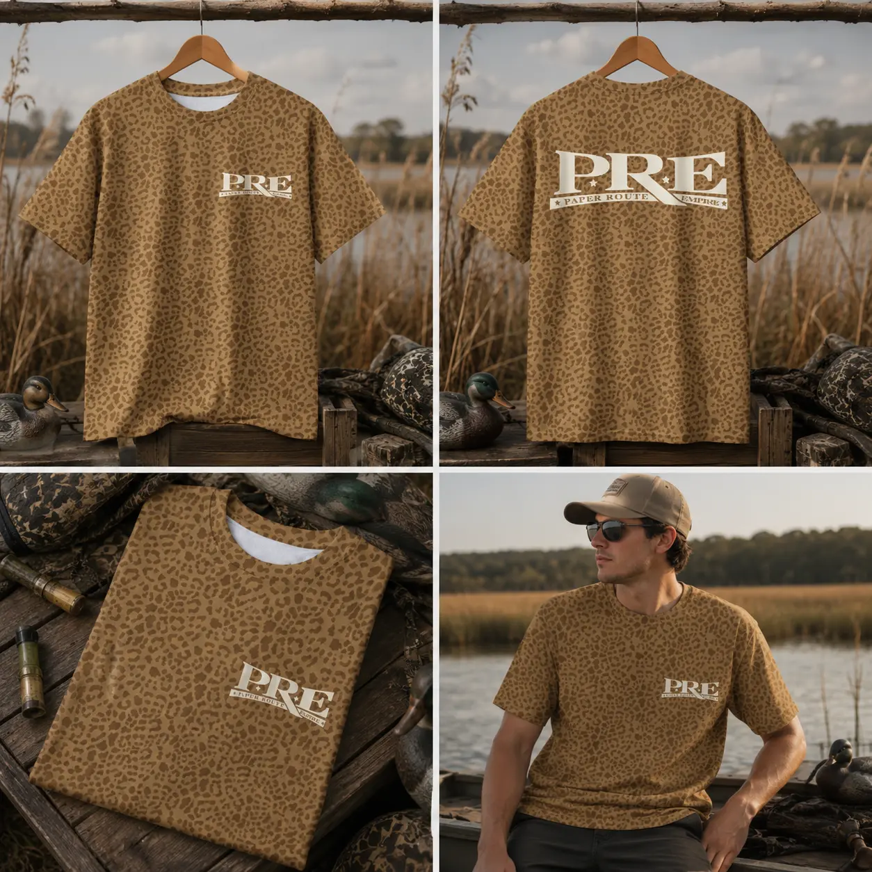 PRE Women’s Tan Brown Leopard Print T-Shirt, Natural Khaki Animal Print Crew Neck Tee, Comfortable Short Sleeve Casual Top, Relaxed Fit Everyday Streetwear Shirt