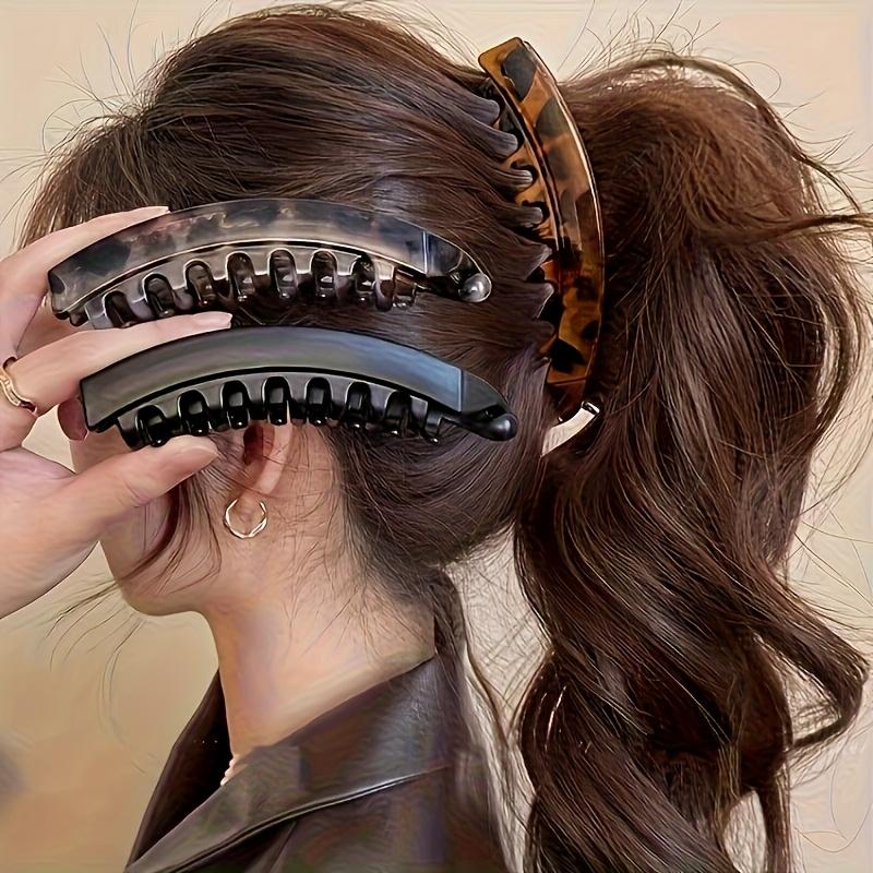 3pcs Set Large Hair Clips with Back Comb - Anti-Slip Vertical Banana Clips for Women's Ponytails, Volumizing Lift & Volume, Cross Glitter Decorated BB Belt Leopard Print - Heavy Duty Hair Clips for Braids, Buns, Updos