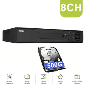 MAISI 3K Lite Hybrid 5-in-1 TVI/AHD/CVI/CVBS/IPC CCTV DVR with 500GB Hard Drive, 8 Channel Surveillance, H.265+ Security, AI Human Detection, Easy Remote Access